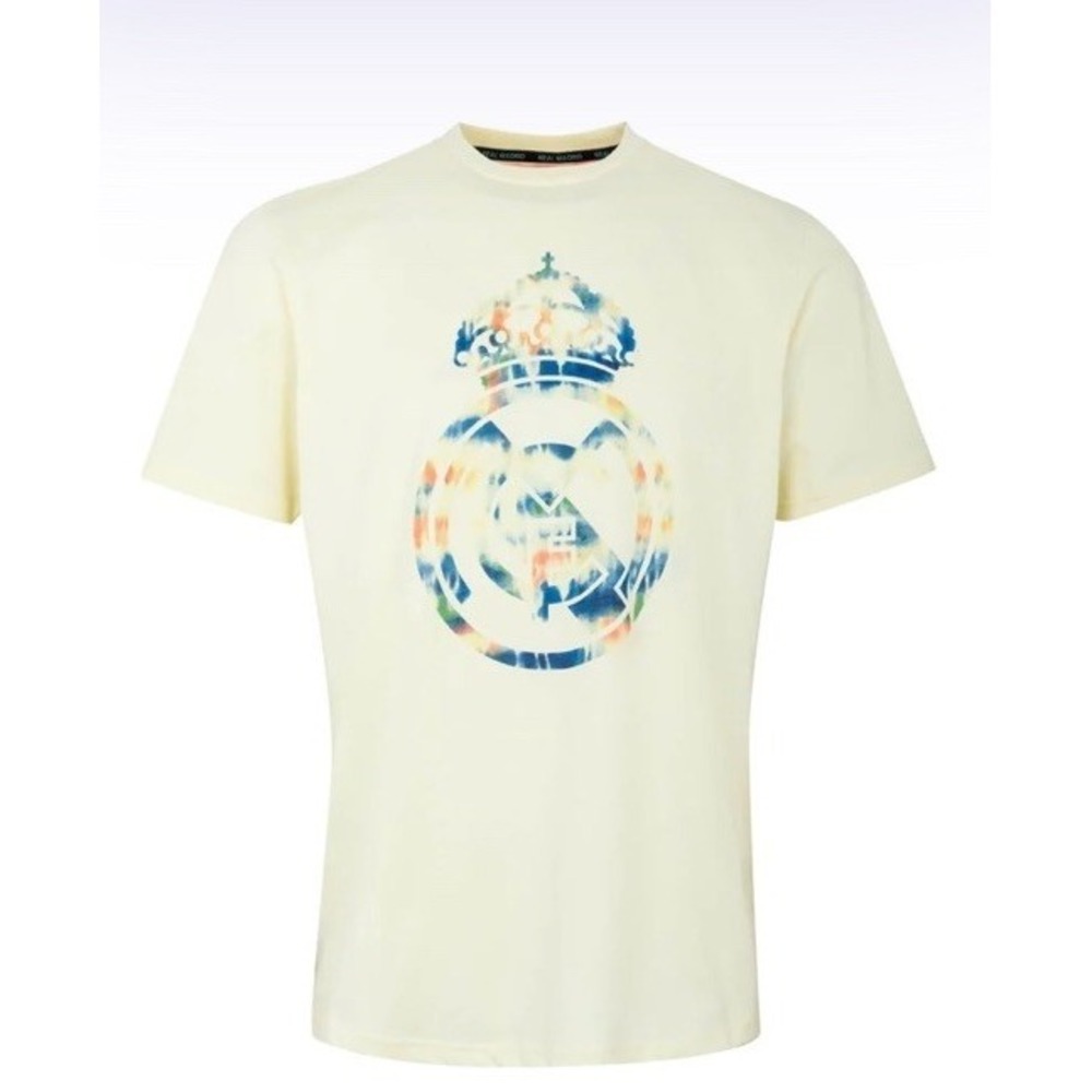 Real Madrid Tie-Dye Crest "Sunset Festival" Official Soccer T-Shirt Yellow Men L